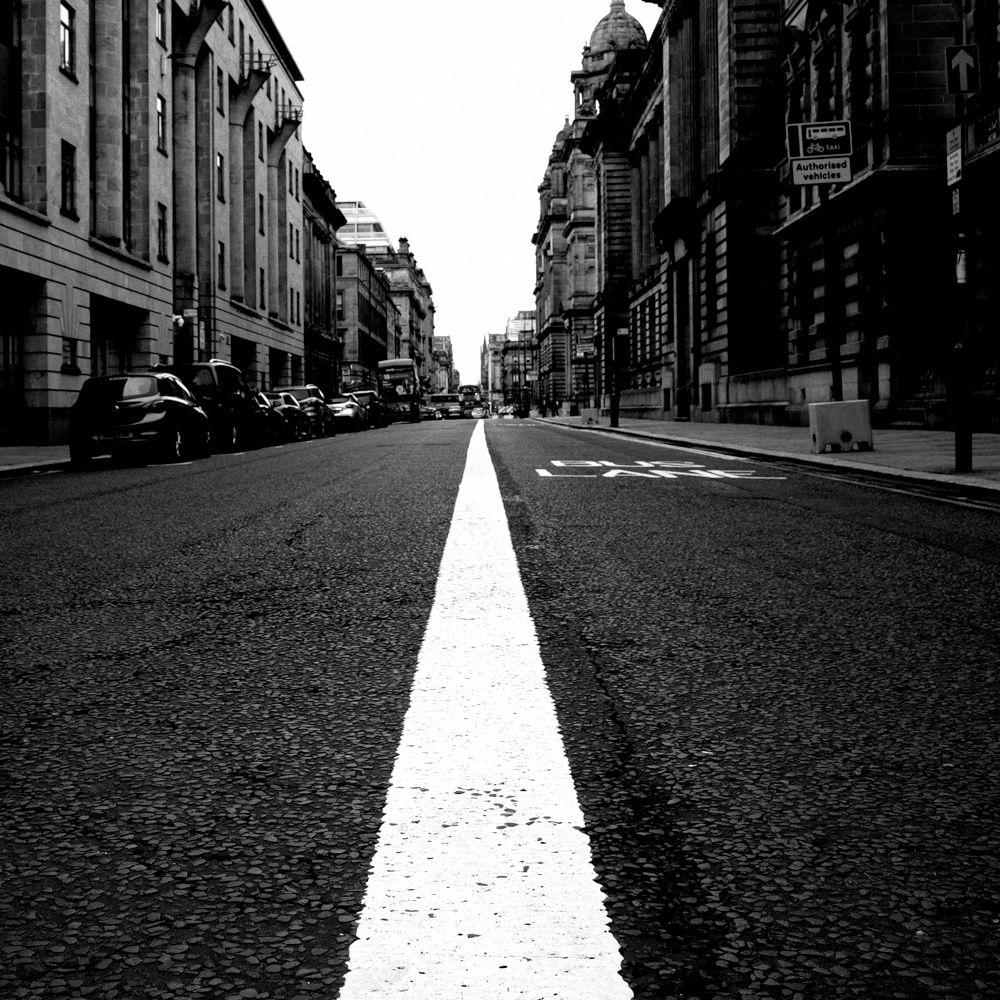 Middle of the road in Glasgow's merchant city.
